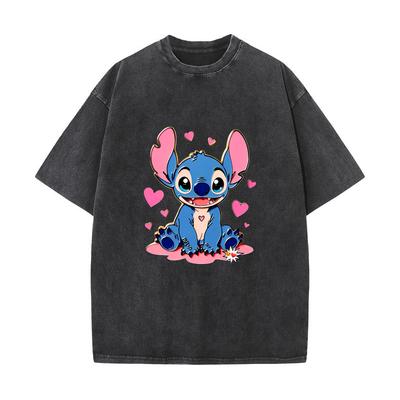 XH+38 MINISO 2026 Summer Vintage Wash Printed Pure Cotton Shoulder Style Men's and Women's Round Neck Short Sleeved Couple T-shirt