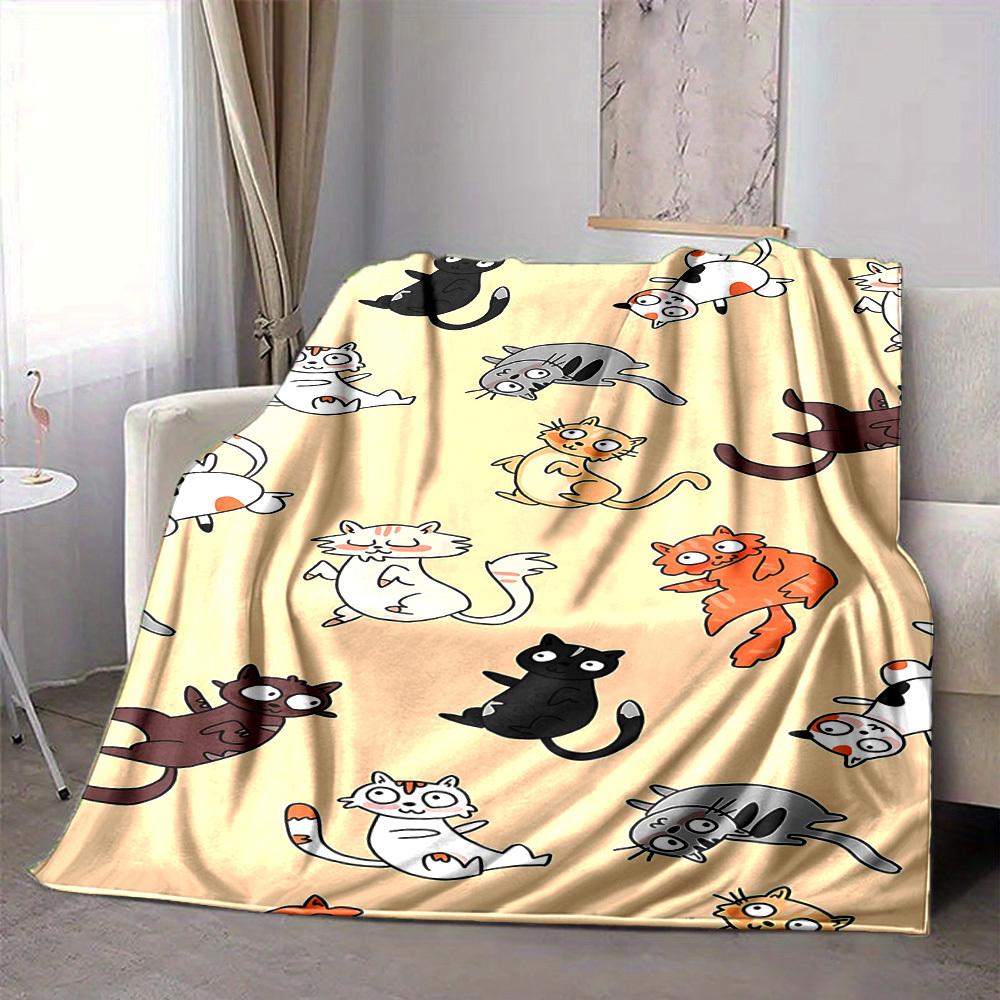 1pc Cats Pattern Blanket, Lightweight Flannel Throw Blanket For Sofa, Bed, Travel, Camping, Living Room, Office133