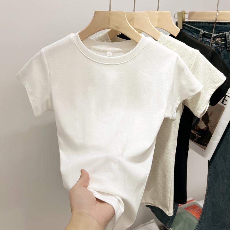 Damen Slim Fit Rundhals Kurzarm T-Shirt 2024