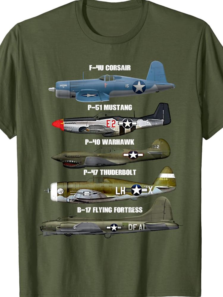 WW2 Warplane B-17 P51 Mustang F4U Corsair P40 Warhawk T-Shirt Short Sleeve Casual Cotton O-Neck Men T Shirt