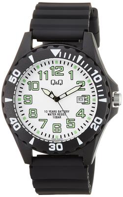 Citizen Analog Battery 10 ATM Water Date Urethane White Q&Q Men's Watch, 10-Year Life, Resistance, Display, Band, A22A-002VK,