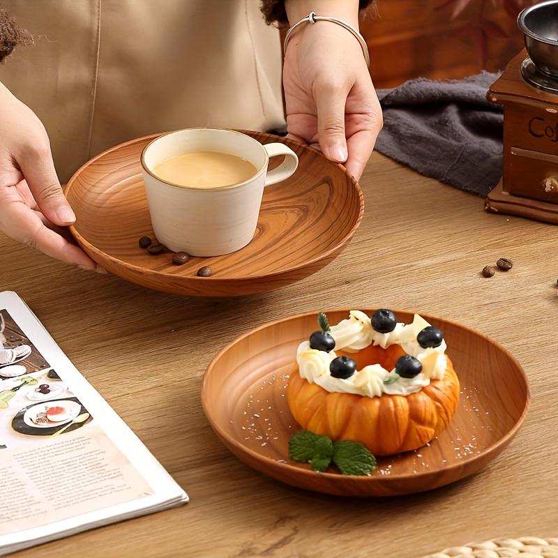 Cross Border Wood Grain Round Plate Dish Plate for Home Fruit Dessert Coffee Cake Plastic Tray