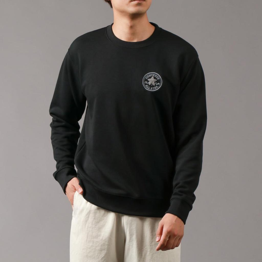 Converse Herbst Fleece Sweatshirt mit Sagara-Stickerei und American Casual Größe LL Herren Patch, Stil, Schwarz,