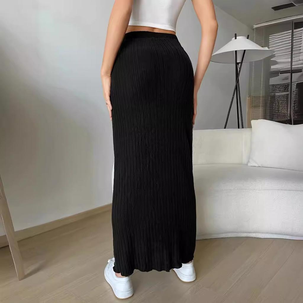 Women's High Waist Midi Skirt Pencil Skirt Stretch Ribbed Knit Bodycon Long Skirt