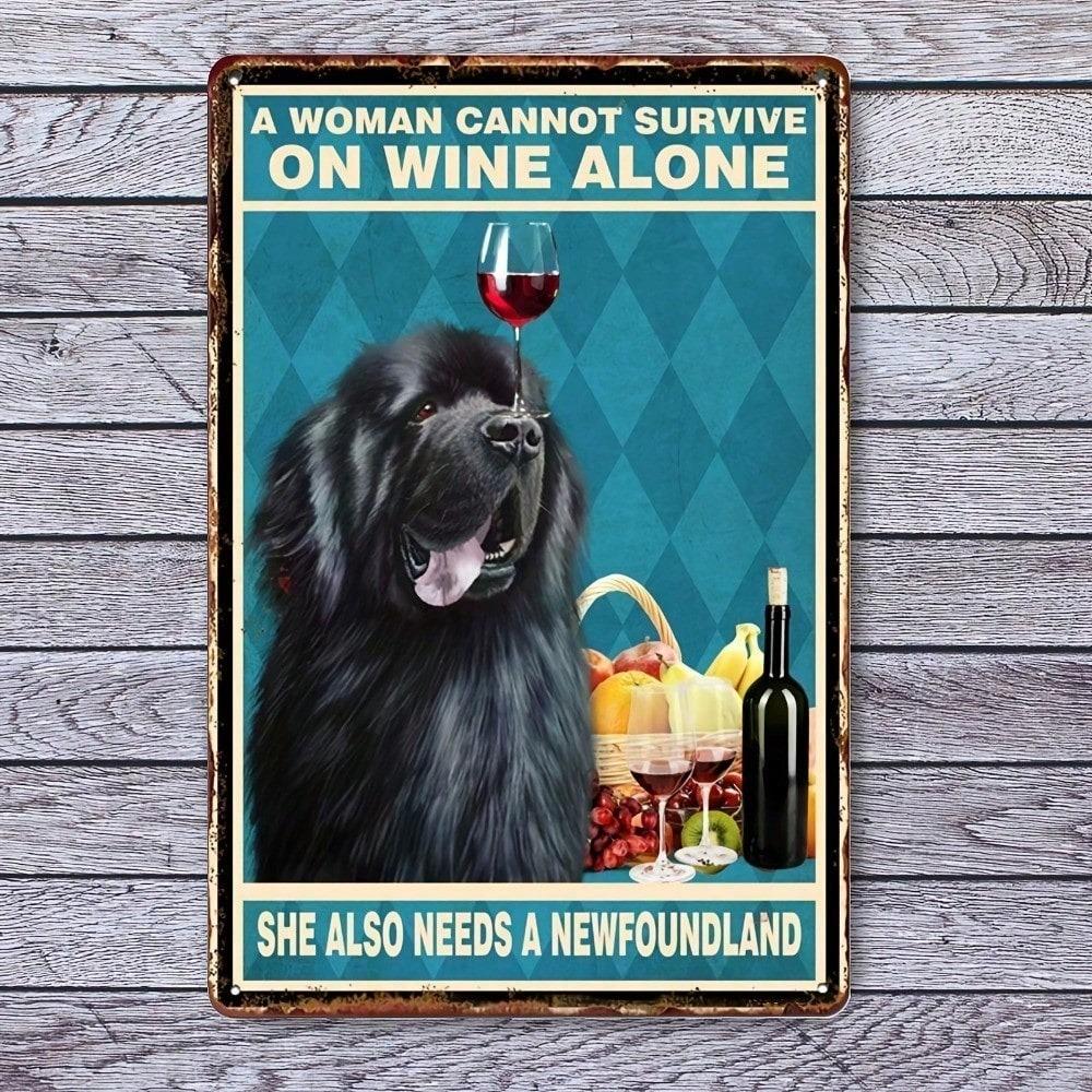 1pc Vintage Dog Wine Metal Sign Humorous Wall Art Rustic Tin Plaque 8x12