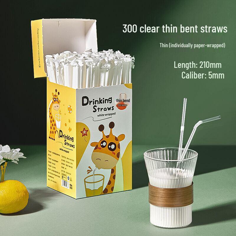 ZISIZ Individually Wrapped Disposable Plastic Straw