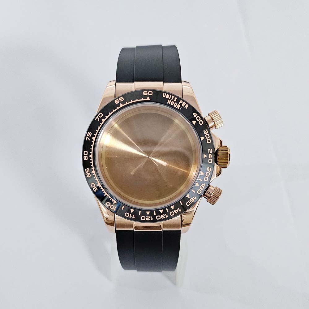 

39mm Rose Gold PVD Watch Case Stainless Steel Sapphire Glass Silicone Strap Watches Accessories For Quartz VK63 Movement розового золота