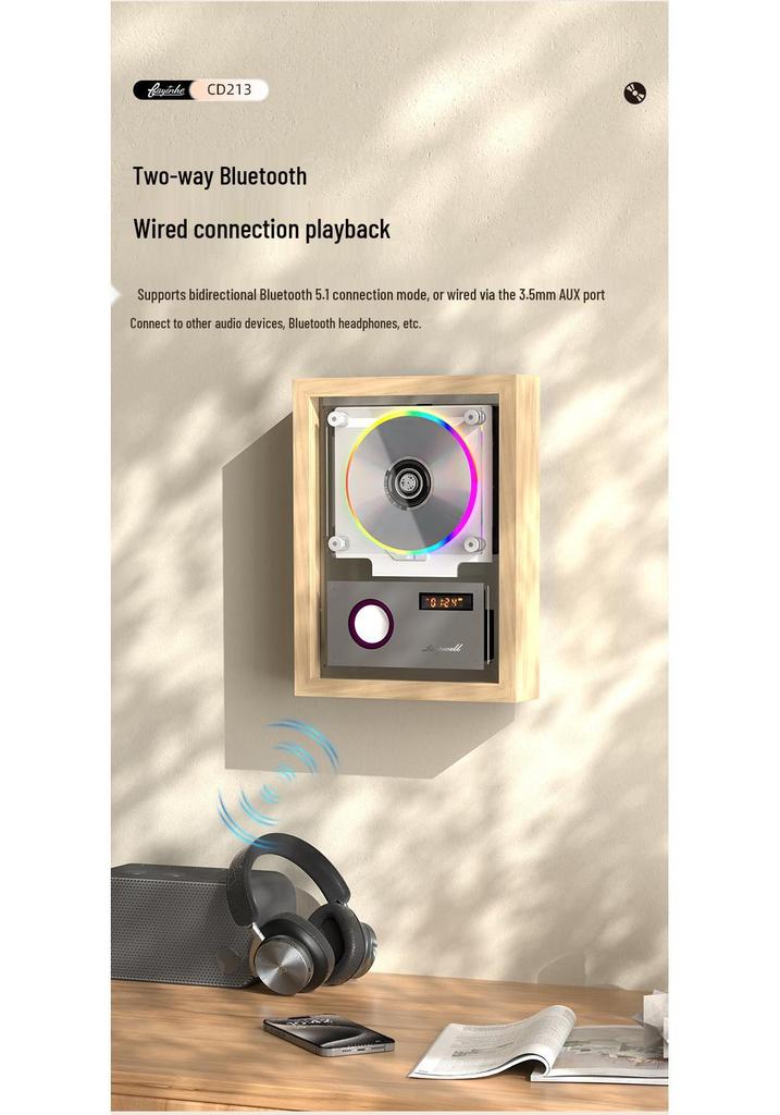 Reproductor de CD Bluetooth de Acrílico Transparente Montado en Pared con Marco de Fotos y Ventosa Magnética