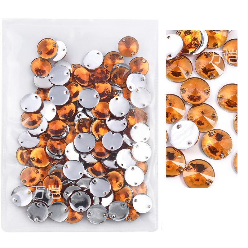 Resin Double Hole Flat Bottom Satellite Hand Seam Drill, Plated Bottom Tip Flat Buckle Diy Clothing Accessories Round Hand Seam Stone