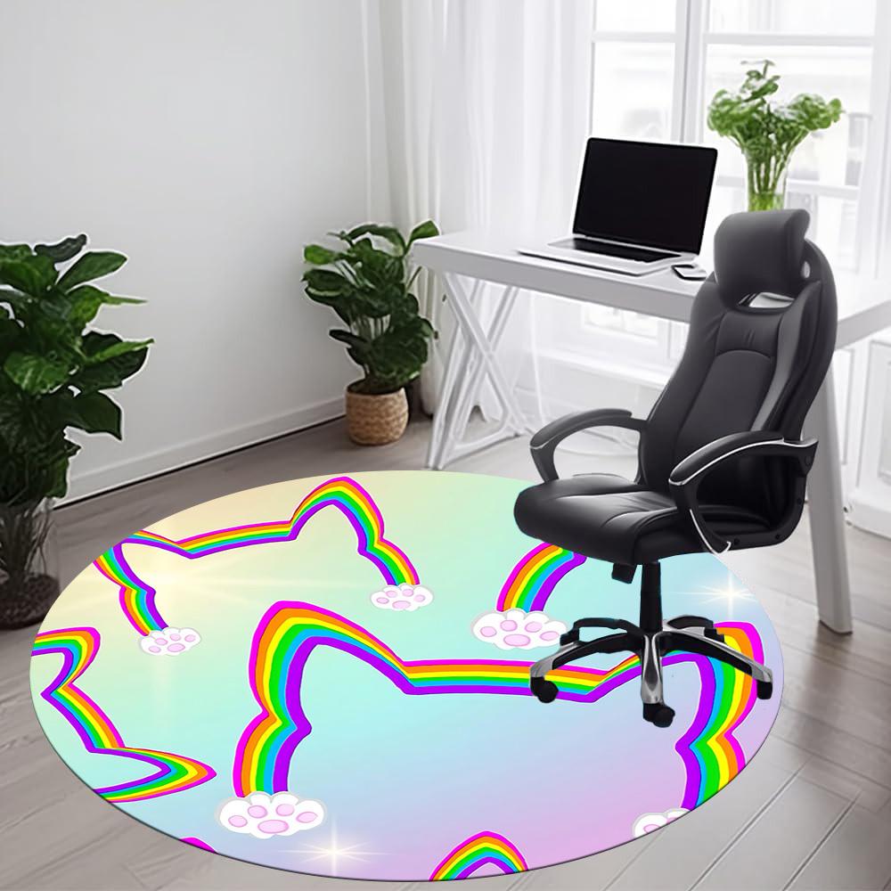 1pc Rainbow Cat Office Round Area Rug,  Mat Suitable ForOffice, Under Office Chairs Bedroom Living Room Home Decor, Room Deco