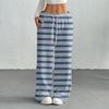 Women's Casual Fashion Printed Elastic Waist Loose Straight Leg Pants With Rope
