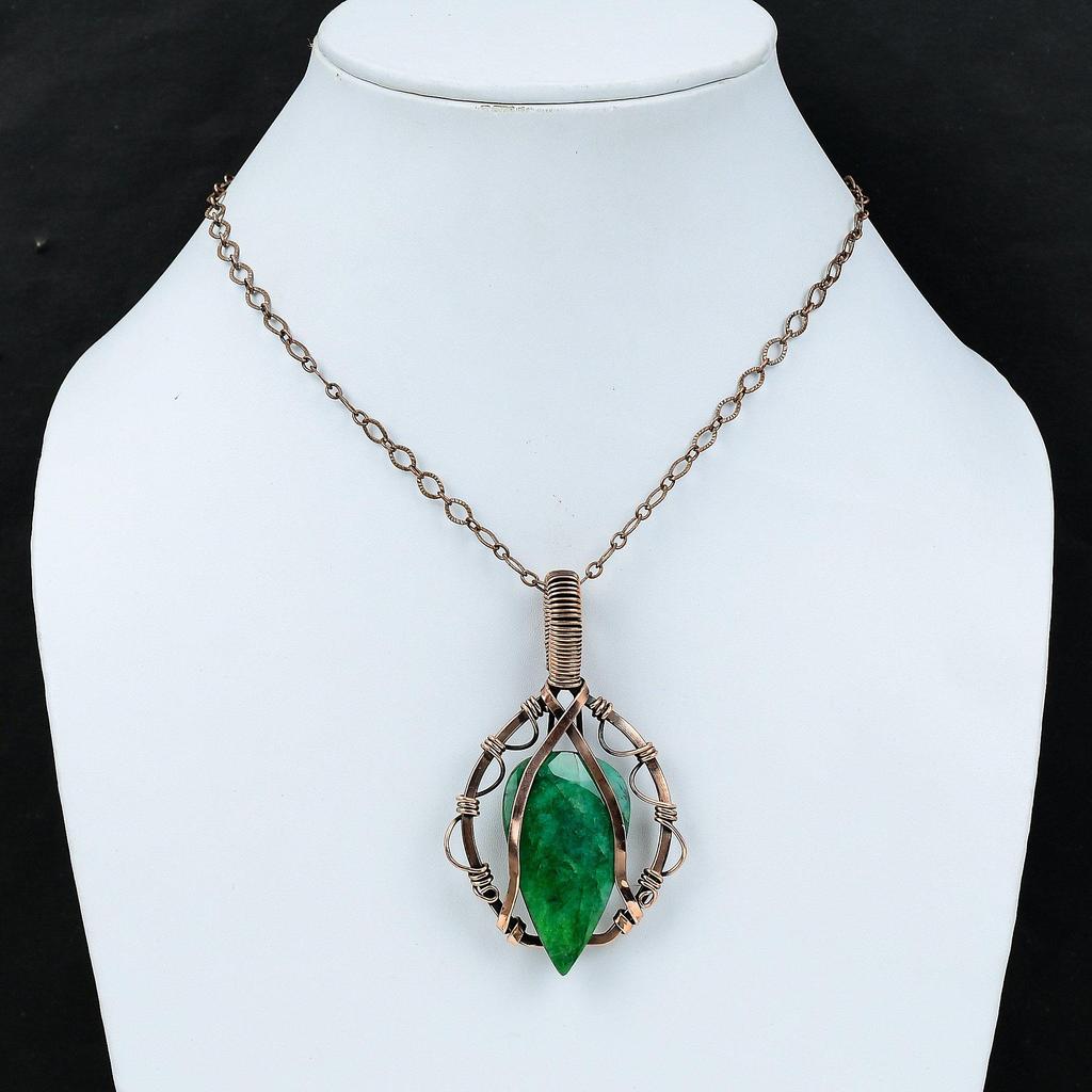 Faceted Zambian Emerald Pendant Copper Wire Wrapped Pendant Copper Jewelry Gemstone Pendant Wire Wrap Jewelry Handmade Pendant Gift For Wife
