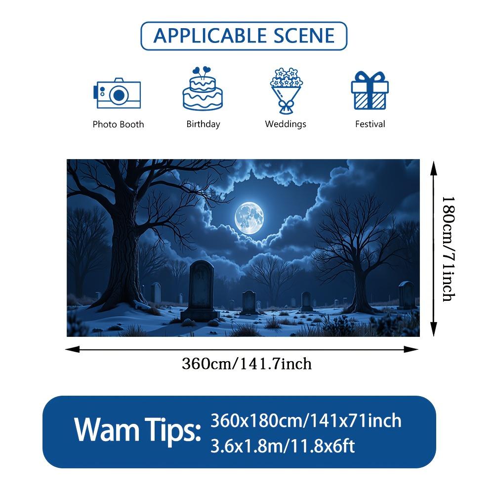 1pc Horror Cemetery Halloween Night Garage Door Cover with Tombstone  Full Moon and Haunted House Design - Easy to Install