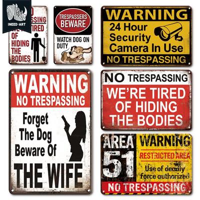 INEED Vintage No Trespassing Metall-Wandaufkleber, Retro-Garten- und Hof-Warnung, Blechschild, Wandplatte, Heimdekoration, Slogan-Platte