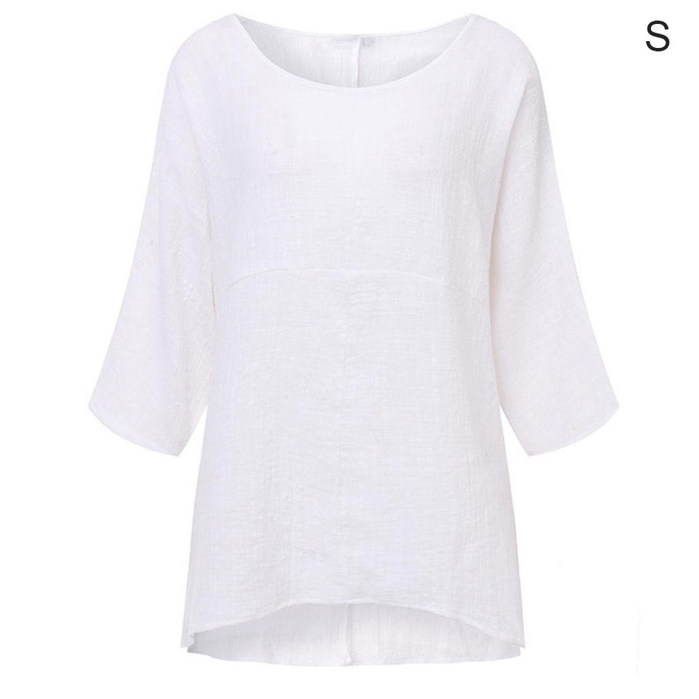 Women T-Shirt Solid Color Casual Top Short Sleeve Linen Blouse