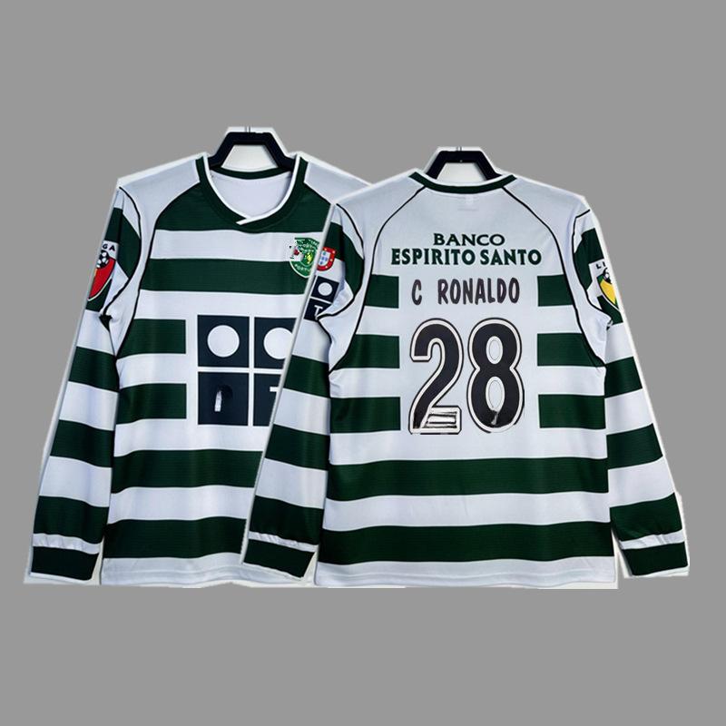 Lisbon Retro Jersey Football Jersey Classic Nostalgic No. 28 C Ronaldo Game Long Short-sleeved Sports Jersey