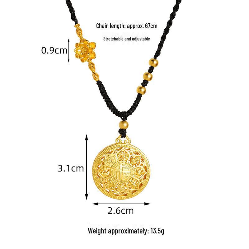 Ancient Gold Sand Eight-Treasure Compass Blessing Necklace - Chinese Retro Copper Alloy Jewelry