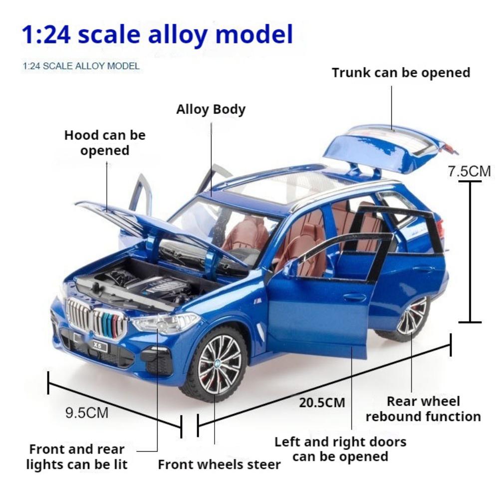 1:24 Scale 325LI X5 Model Car Toy Music Light Shock Absorption High Simulation Cars Models Alloy Diecast Toys for Kids Gifts