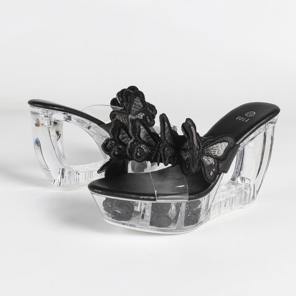 10.5CM Transparent Special Wedge Slippers, Crystal Platform Open Toe Slides, Sexy Nightclub Shoes LFD-1108WG-H44