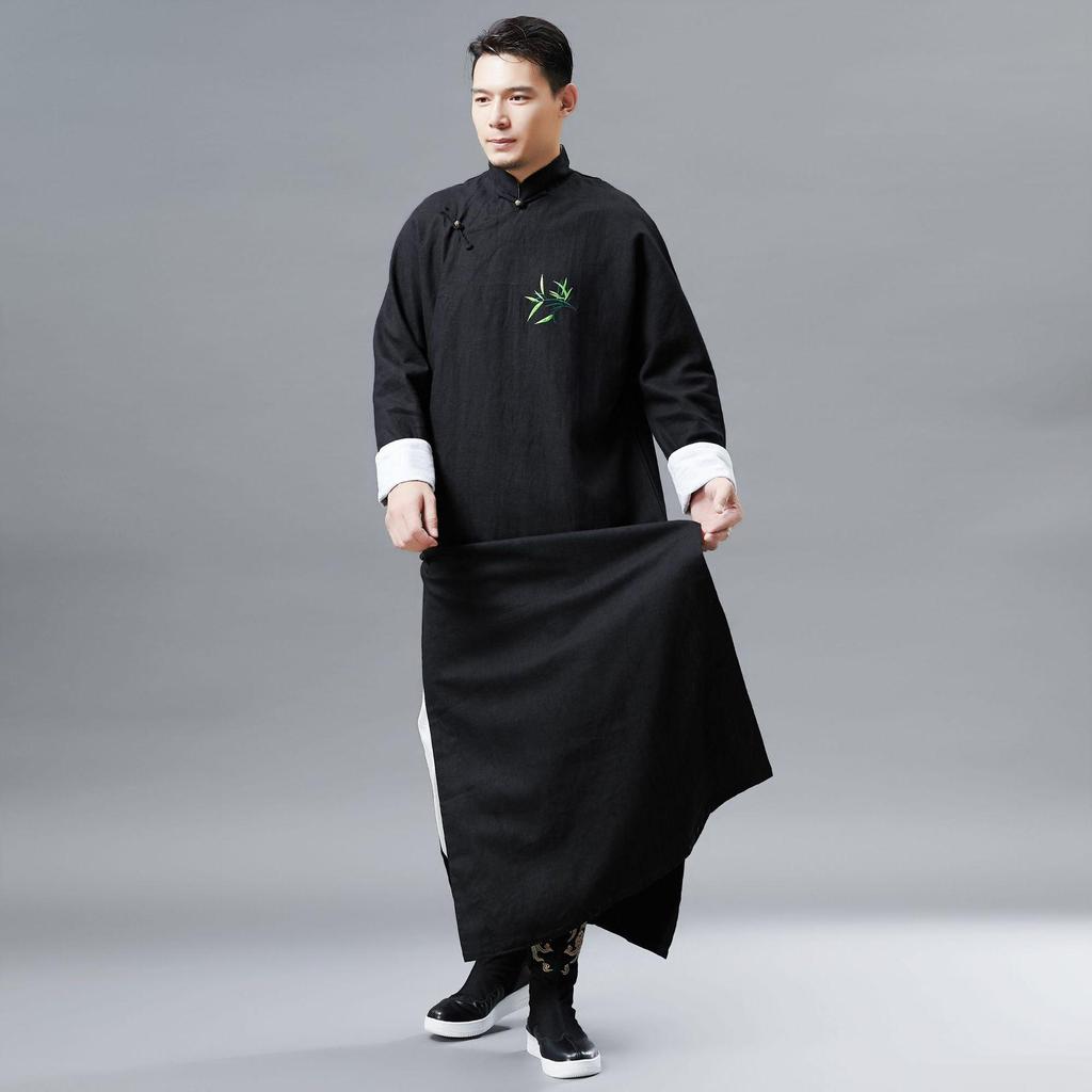Men's Embroidered Bamboo Hanfu Long Gown Tang Suit Performance Costume