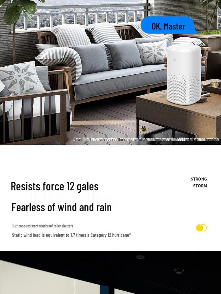 Smart Windproof Electric Roller Blind: Automatic Lifting, Light Blocking, Rainproof, Mosquito-Proof, Remote-Controlled Balcony Curtain.