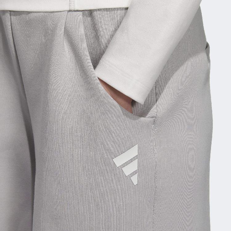 Adidas Comfortable Loose Skin-Friendly Logo Knitted Sports Pants Women Bottoms Light-Gray JM4267