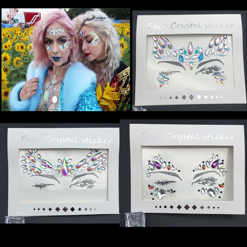 1pc Face jewels Gems Temporary Tattoo Face Jewels Festival Party Body Gems Rhinestone Flash Tattoos Stickers Body Make Up
