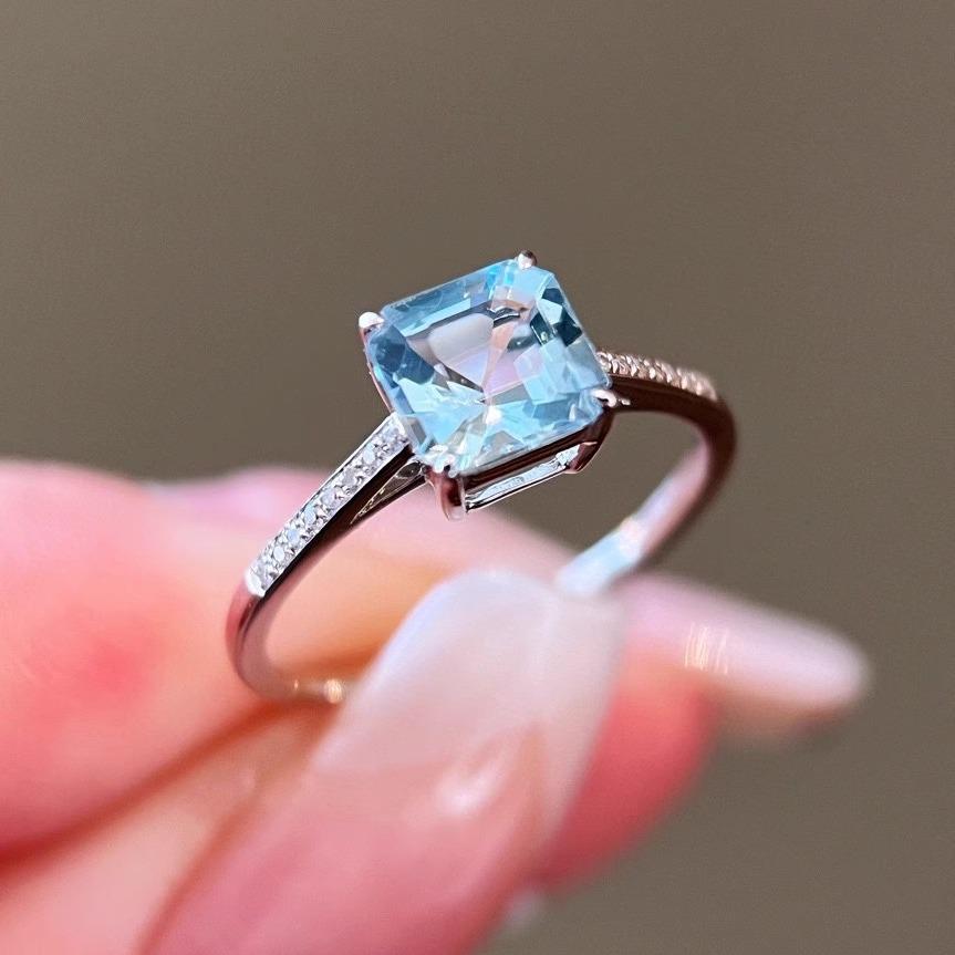 

Кольцо из стерлингового серебра 925 пробы Red Elk с морским голубым цирконом: Элегантный модный ремешок для женщин US Size 7