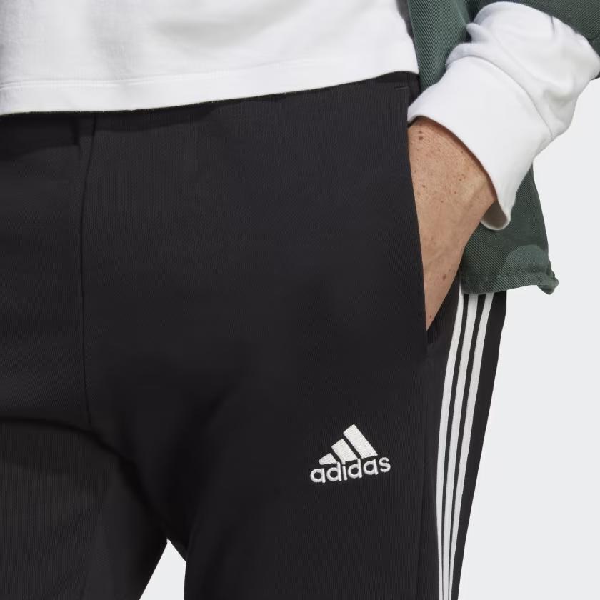 Adidas Striped Mid-Rise Drawstring Tapered Casual Pants Men bottoms Black IC0050