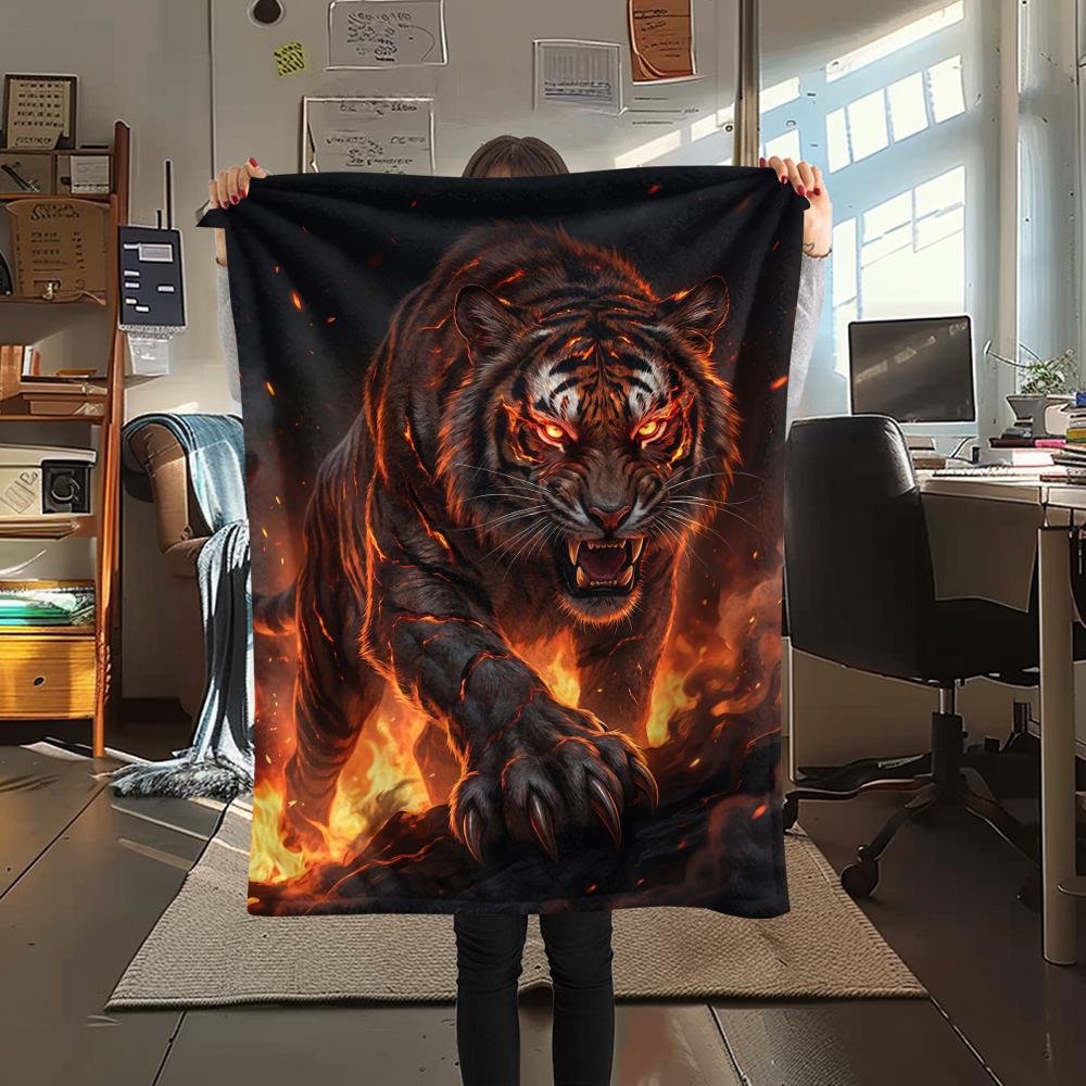 Flame Tiger Horse Dog Death Print Flannel Blanket,High Quality Comfortable for All Seasons,Home Decor,Warmth and Comfort,Perfect for Christmas Gifts