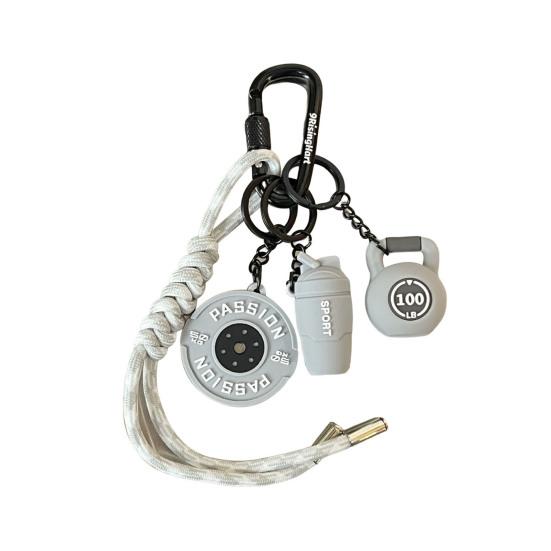 Fitness Keychain Weightlifting Fitness Equipment Charm with Keyring Weight Plate Dumbbell Key Chain Bag Backpack Charm Gift for Gym Enthusiasts