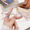 New metal anti-blue light fashion Internet celebrity point diamond cat eye flat mirror can be equipped with myopia plain face large frame thin glasses