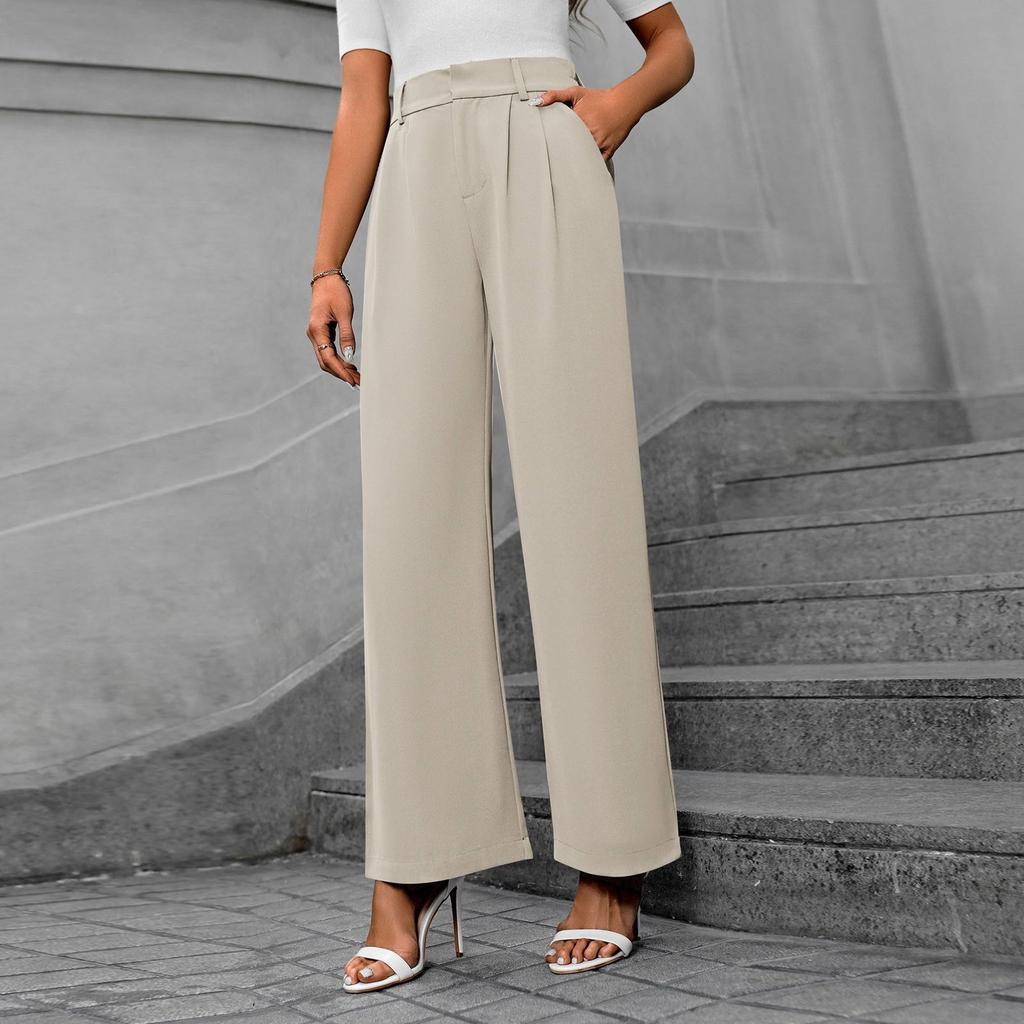 Lässiges Temperament Pendlerhose mit hoher Taille Lose gerade lange Hose mit weitem Bein für Damen