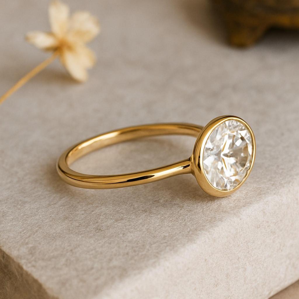 925 Sterling Silver Gold Plated East West Oval Cubic Zirconia Solitaire Ring – Minimalist Bezel Set Engagement, Promise & Fashion Jewelry for Women