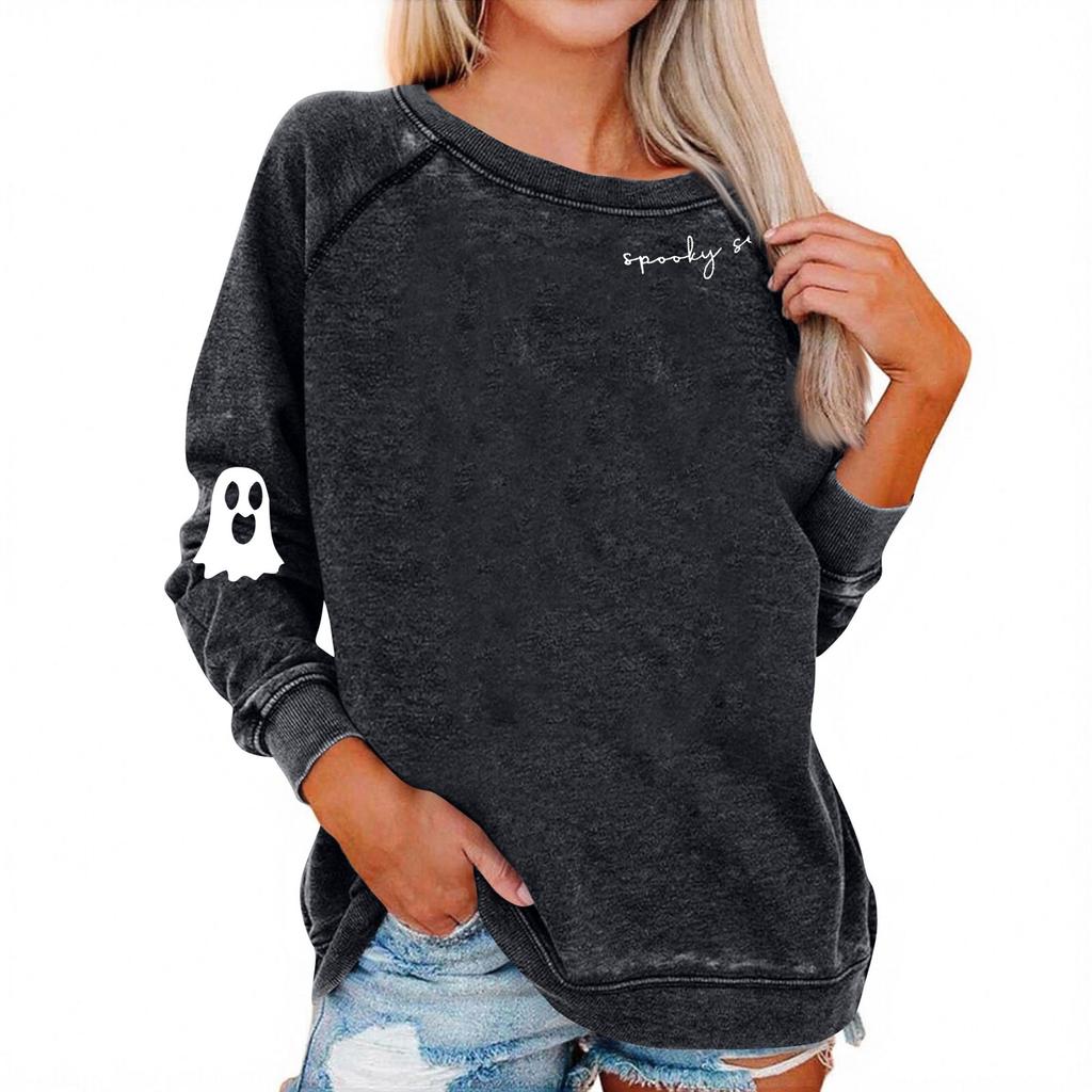 Women's Casual  Raglan O-neck Long Sleeve Halloween Print Top