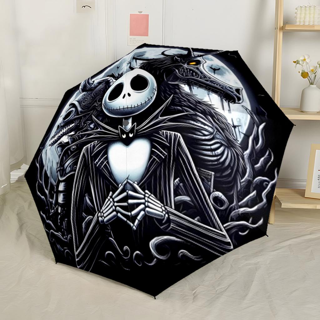 Nightmare Before Christmas Automatischer Regenschirm mit 8 Speichen Langlebiger Kunststoff & Eisen Reiseutensil Eleganter Damenregenschirm Spirituelles Geschenk