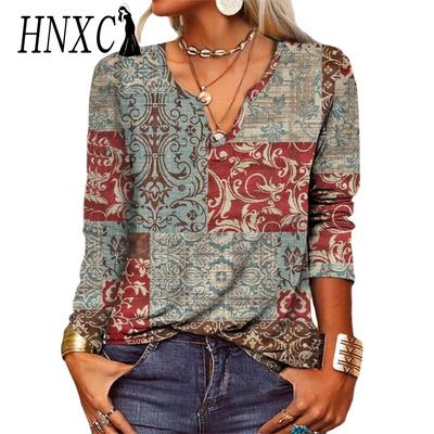 Camicette e camicie a maniche lunghe con scollo a V, casual, primavera-autunno, da donna