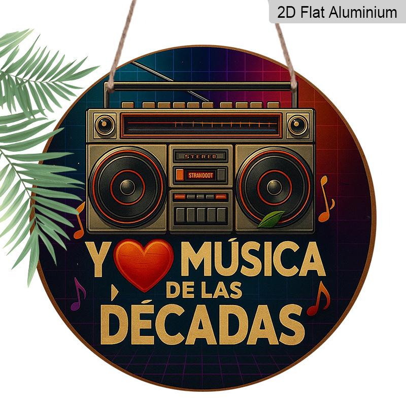 2D Flat, 1pc Spanish Music-Themed Vintage French-Inspired Aluminum Wall Plaque - Round Retro Era de Musica Sign for, Office, Bar & Music Room 7.87×7.87inch