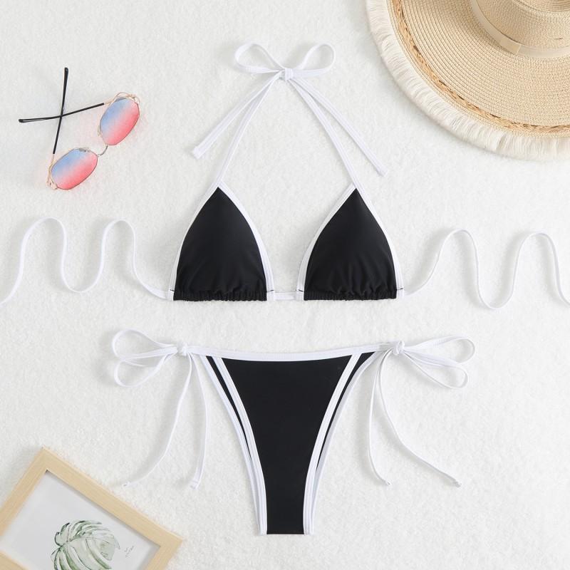Pure Color Women's Split Sexy Triangle Matching Bikini Lace Beach Hot Swimsuit