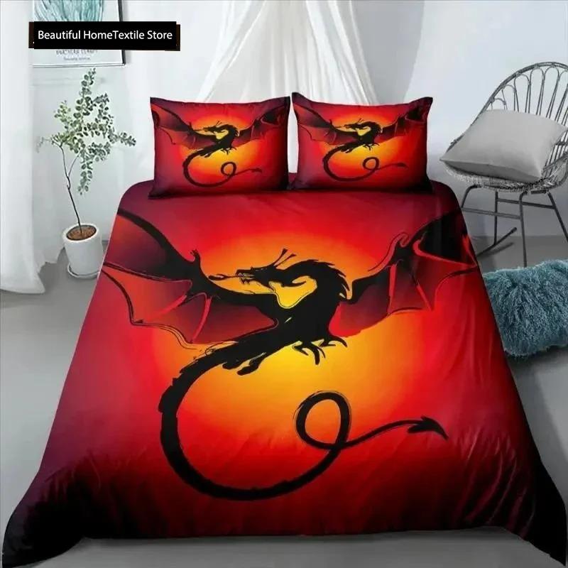 Dragon Printed Duvet Cover King Queen Western Magic Dragon Bedding Set Teen Adults Ancient Mythical Animal Polyester Quilt Cover