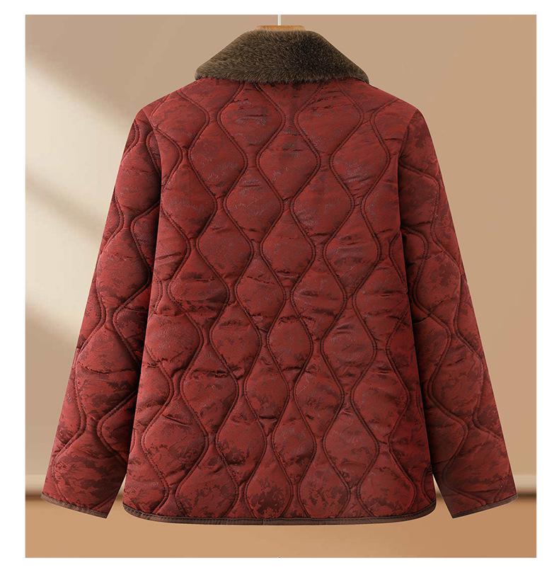 Stylish Floral Velvet-Enhanced Cotton Jacket for Middle-Aged Women - Short, Warm Autumn/Winter Wear for 50+.