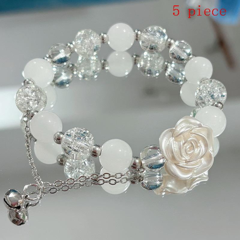 Chic Women's Bell Pendant Bracelet with Crystal Beaded White Flower Design for Outings