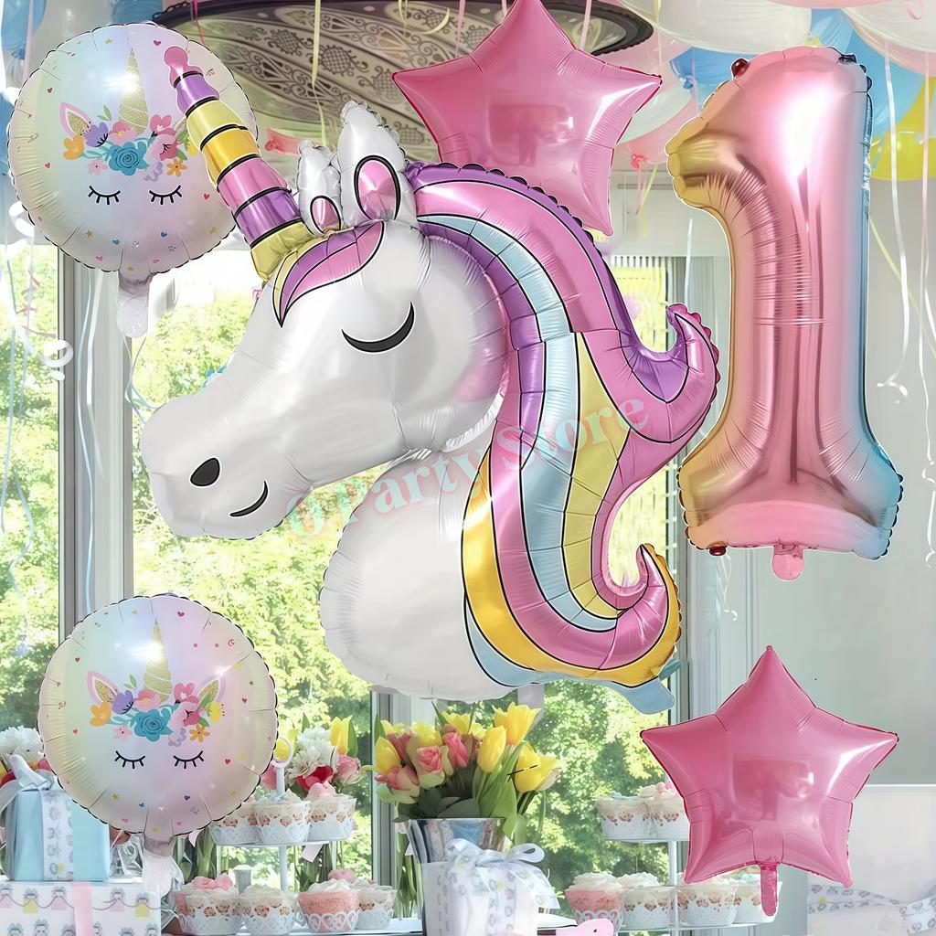 Kids Girls Unicorn Birthday Party Decoration Tableware Kit Plate Cup Unicorn 3D Balloons Party Favors Baby Shower Supplies Gifts