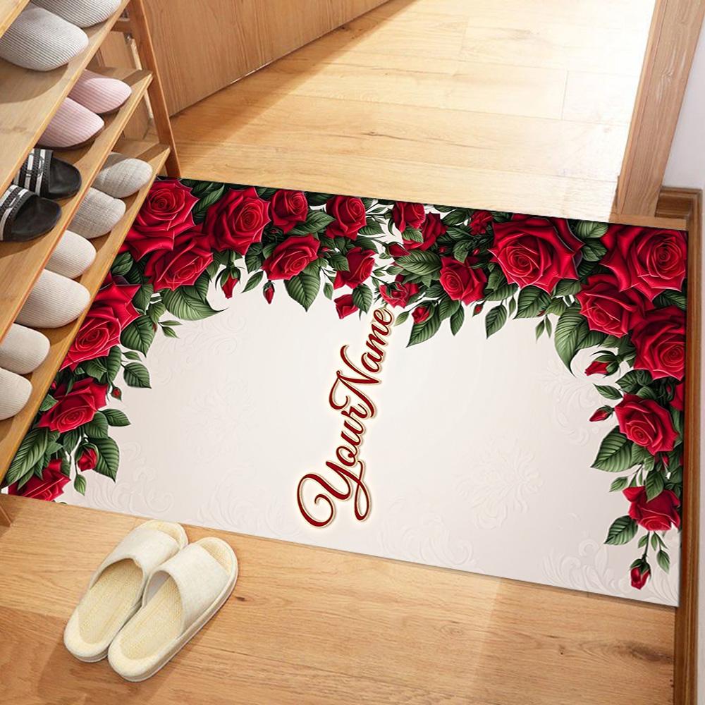 Rose Customized Name Carpet Suitable for Playrooms Outdoor Dining Room Hallway Antislip Carpet Decorate Offices Perfect Gift for Women/Men