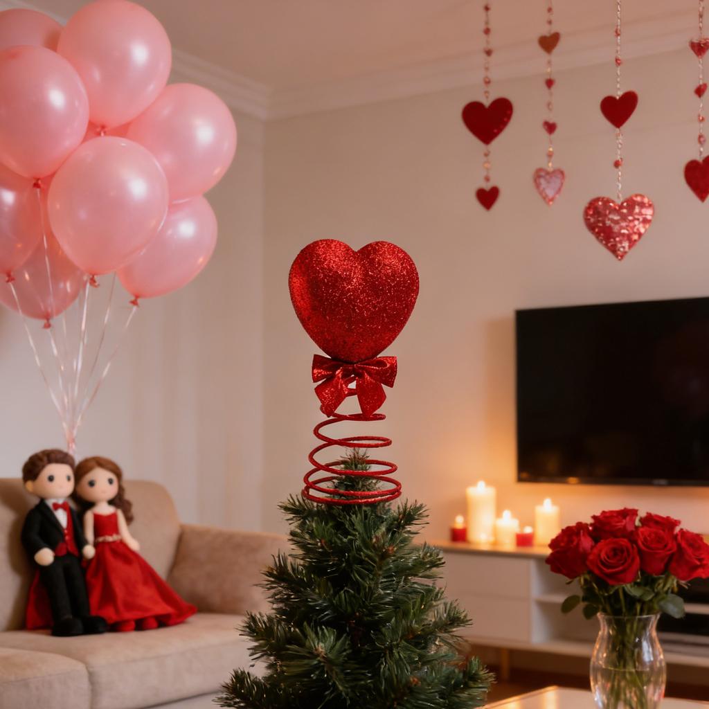 Valentine's Day Decorations, Treetop Star, 6,inch Heart,shaped Treetop Star, Suitable For Weddings, Baby Shower Supplies And Gifts.