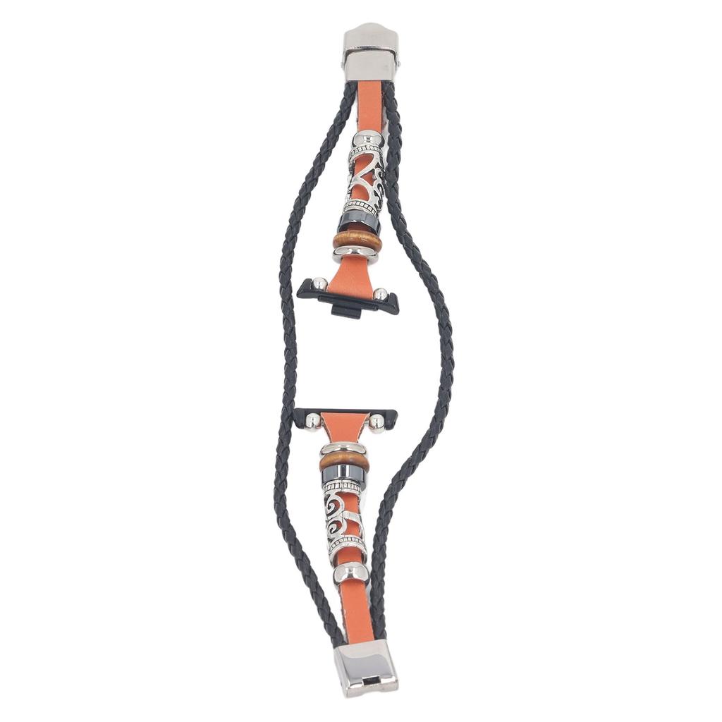 Watch Beaded Bracelet Retro Ethnic Style Faux Leather Alloy Watch Wrist Strap for Xiaomi Band 8 Pro Brown
