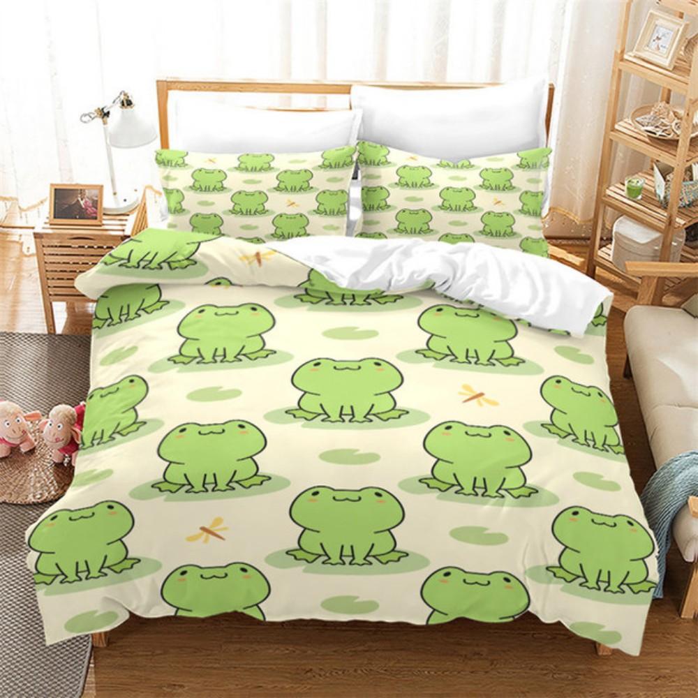 Lovely Green Frog Duvet Cover Set Baby Alpaca Bed Linen Horse Soft Bedding Set With Pillowcase For Girls Boys Gift Bedroom Decor
