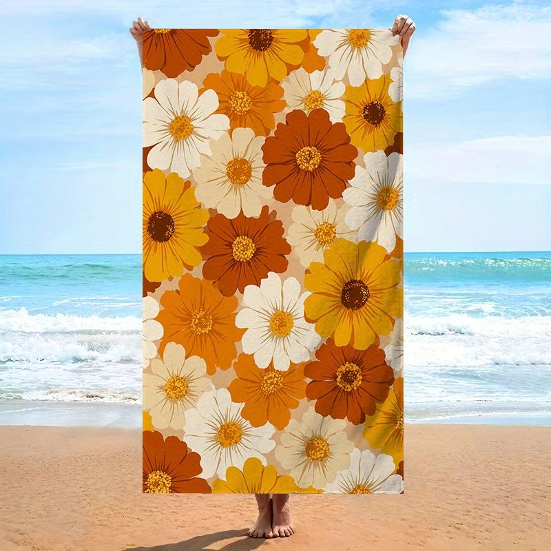 

Vintage Autumn Floral Orange Yellow White Beach Towel, Soft Microfiber Unisex for Swimming Travel Camping W40*H60(CM)
