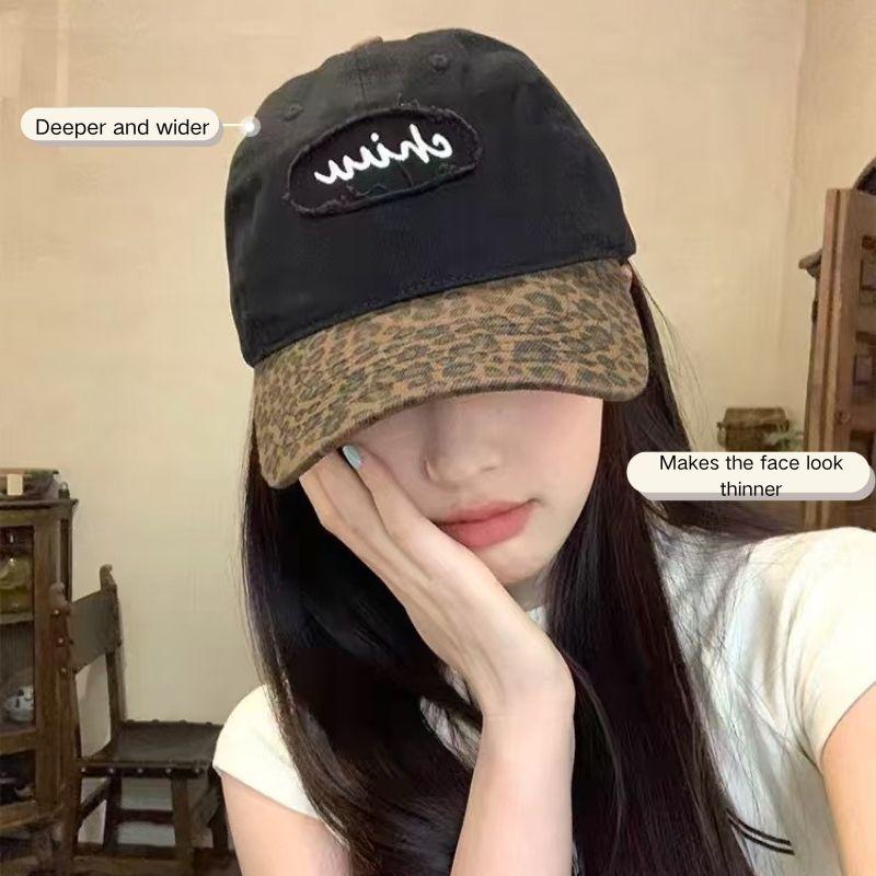 RICYGVM Retro Leopard Baseball Hat For Women Long Brim Peaked Cap Fashion Hip Hop Duck Tongue Cap Korean Girl Sunscreen Visors