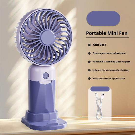 3-Speed Handheld Fan with Phone Holder Quiet USB Rechargeable Mini Personal Desk Fan Portable Travel Outdoor Summer Cooling Fan
